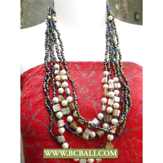 Bcbali 6 Strand Beading Necklace mixed Pearls and Shells